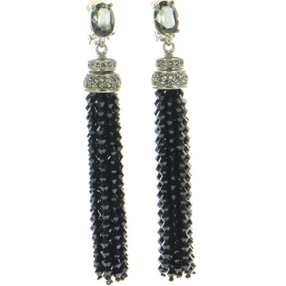 Oscar de la Renta Jewelry - Oscar de la Renta Crystal Tassel Drop Clip Earrings